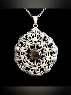 Los Ballesteros Taxco Sterling Smoky Quartz Openwork Pendant 68g Vintage Signed
